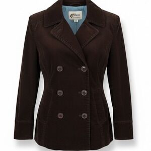 Bass Jacket Womens M Brown Corduroy Cotton Retro Classic 6-Button Peacoat Vintag